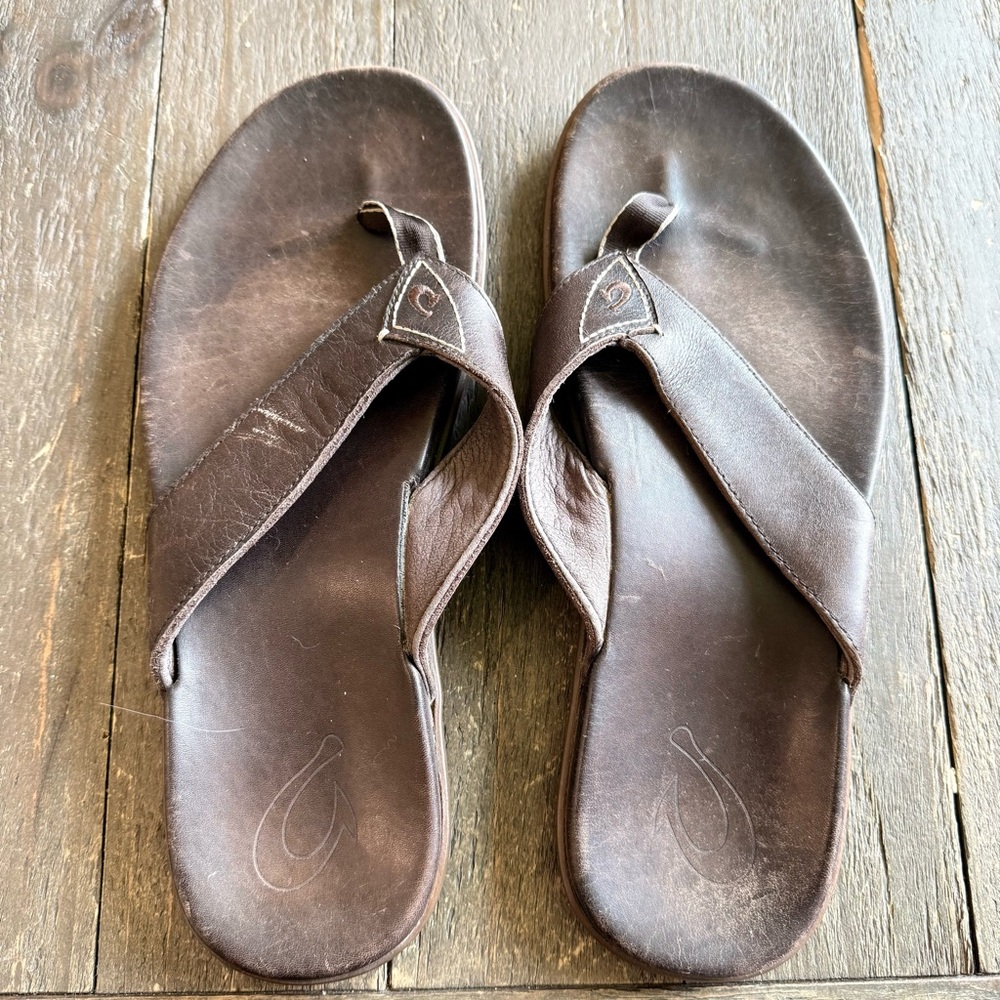 Olukai Nalukai Men's Brown Leather Sandals Size 12